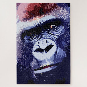 Gorilla Face Blue Pop Art Jigsaw Puzzle