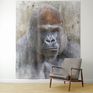 Gorilla Face Jungle Animal Watercolor Tapestry