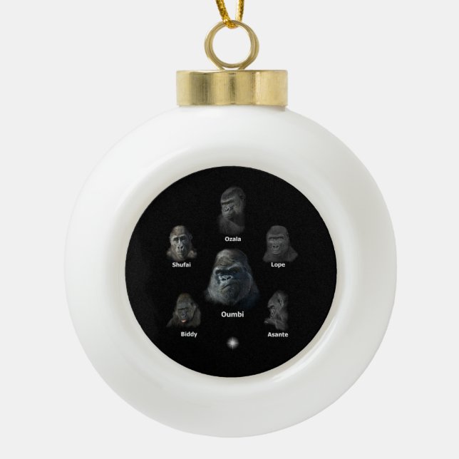 Gorilla Family Ceramic Ball Christmas Ornament (Front)