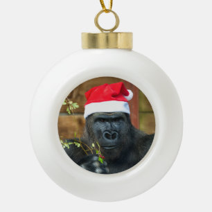 Gorilla Festive Cheer Unleashed Ceramic Ball Christmas Ornament