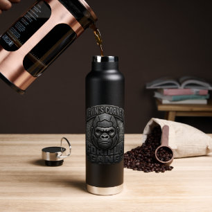 Gorilla Gang Geometric Logo in Black Metal Look Water Bottle