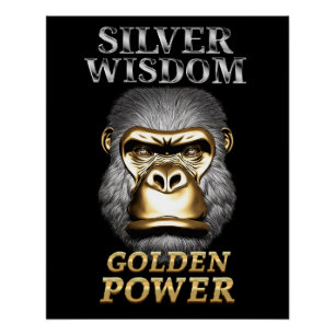 Gorilla head, elegance and power, silver and gold poster