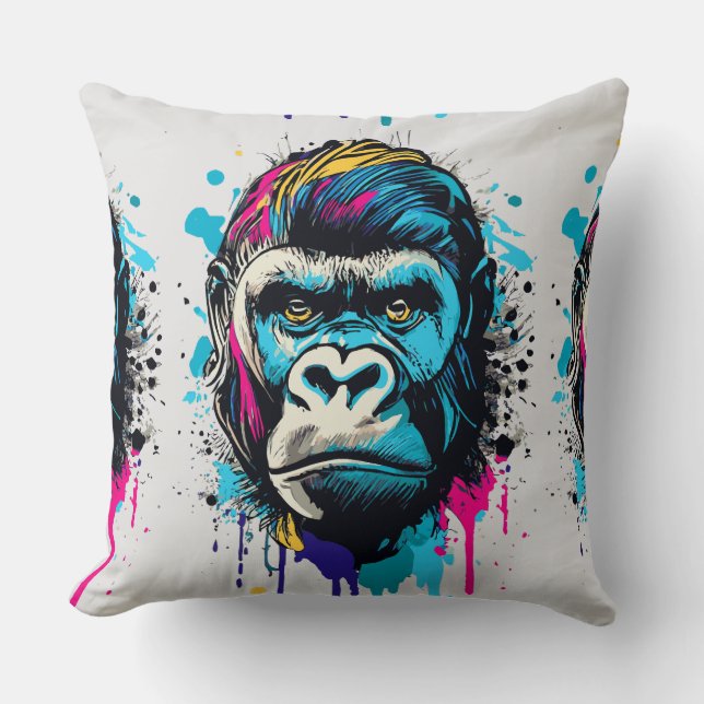 Gorilla Head - Gorilla Throw Pillow Colourful  (Front)