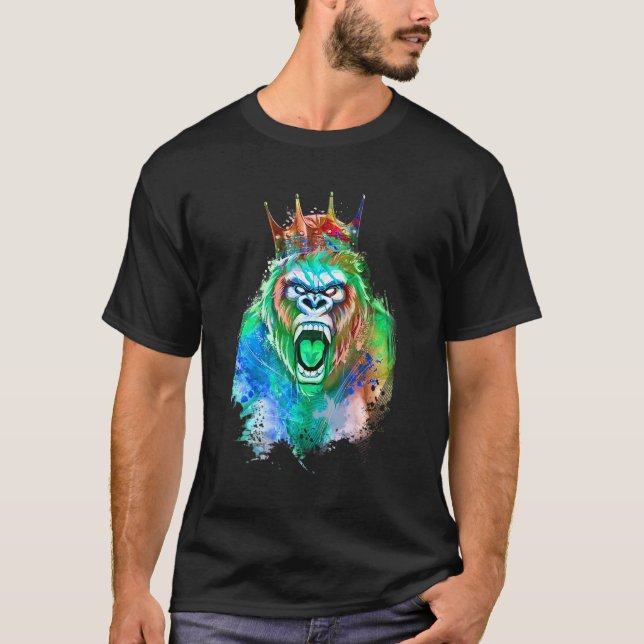 Gorilla Head King Colourful Crown Beast Workout Gy T-Shirt (Front)