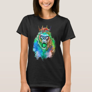 Gorilla Head King Colourful Crown Beast Workout Gy T-Shirt