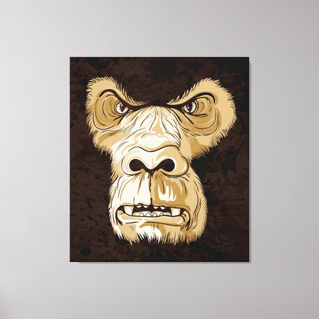 Gorilla head on black brown grunge background canvas print (Front)
