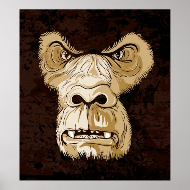 Gorilla head on black brown grunge background poster (Front)
