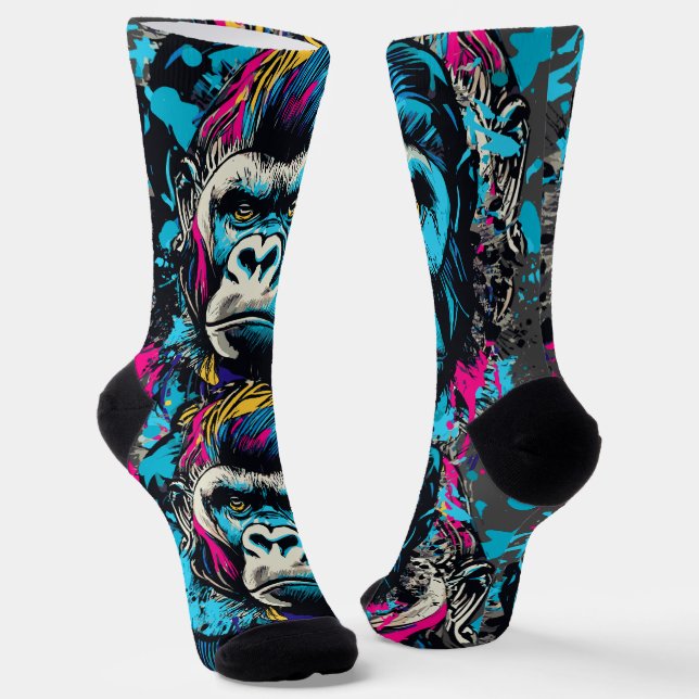 Gorilla Head Socks - Gorilla Socks Colourful  (Angled)