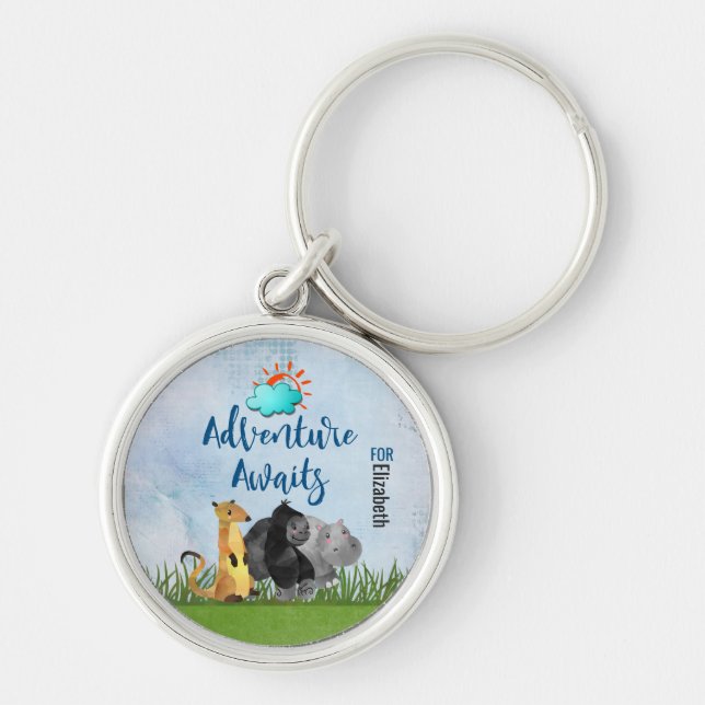 Gorilla Hippo and Meerkat -  Adventure Awaits For Key Ring (Front)