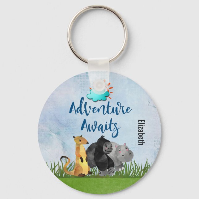 Gorilla Hippo and Meerkat -  Adventure Awaits Key Ring (Front)
