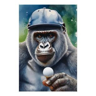 Gorilla in a Baseball Cap Playing Golf  Poster