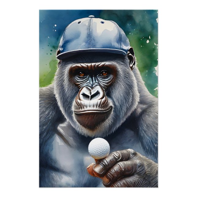 Gorilla in a Baseball Cap Playing Golf  Poster (Front)
