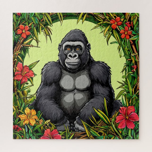 Gorilla in a Tropical Bamboo Frame Jigsaw Puzzle (Vertical)