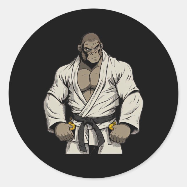 Gorilla In Keikogi - Japanese Karateka  Classic Round Sticker (Front)
