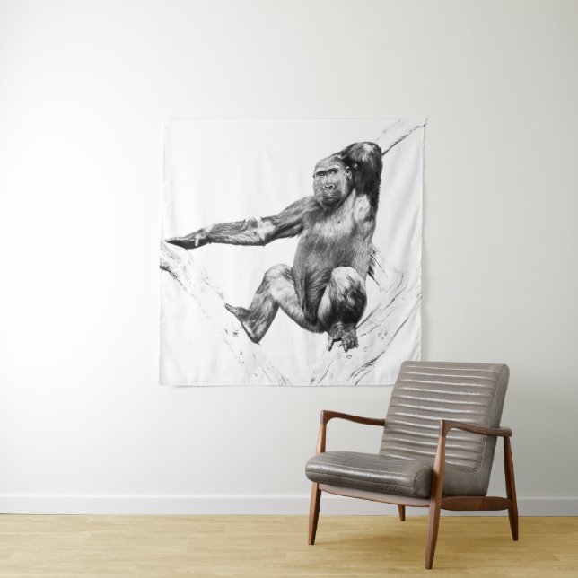 Gorilla in Shadows Tapestry (In Situ)
