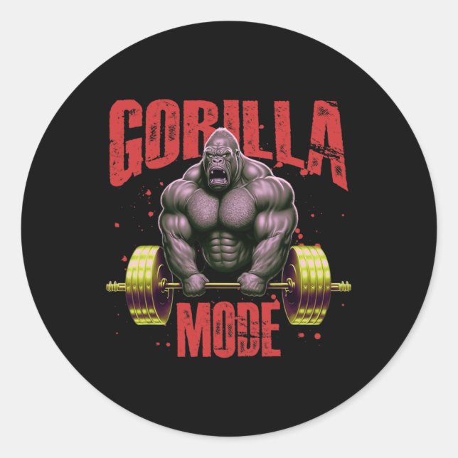 Gorilla Mode Weightlifting Gym Bodybuilding Workou Classic Round Sticker (Front)