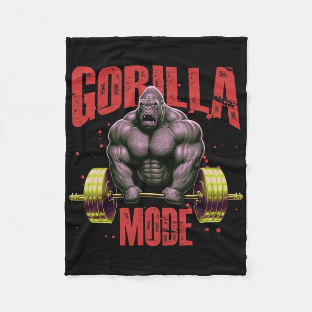Gorilla Mode Weightlifting Gym Bodybuilding Workou Fleece Blanket (Front)