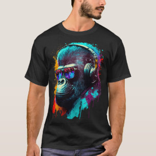 Gorilla Monkey DJ Headphones Sunglasses Colourful T-Shirt