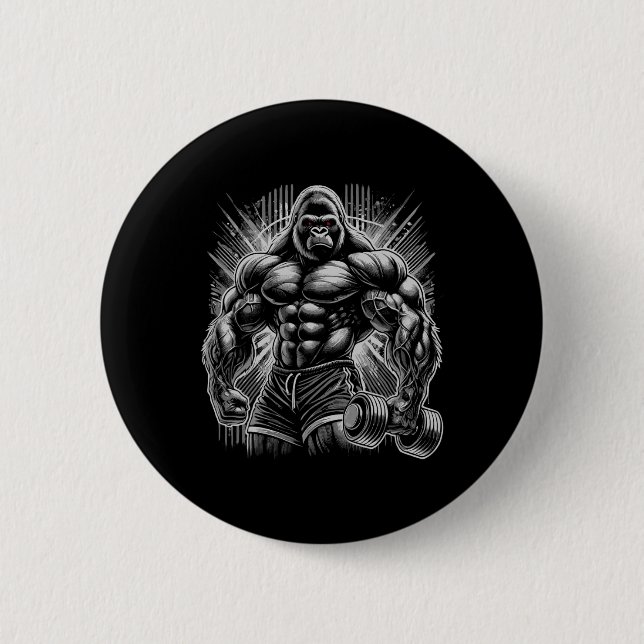 Gorilla Monkey Gym Wear Bodybuilding Workout Motiv 6 Cm Round Badge (Front)