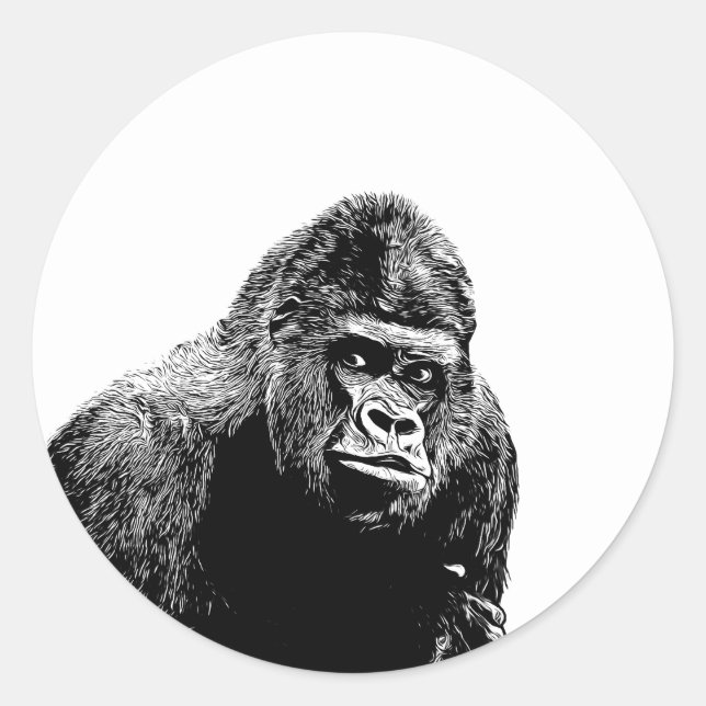 Gorilla Monkey Illustration Jungle safari animals Classic Round Sticker (Front)