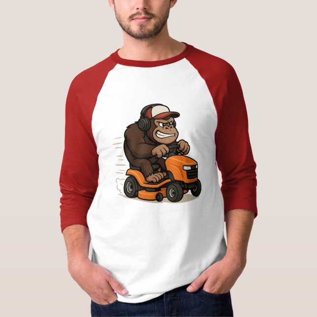 Gorilla on a Lawn Mower T-shirt (Front)