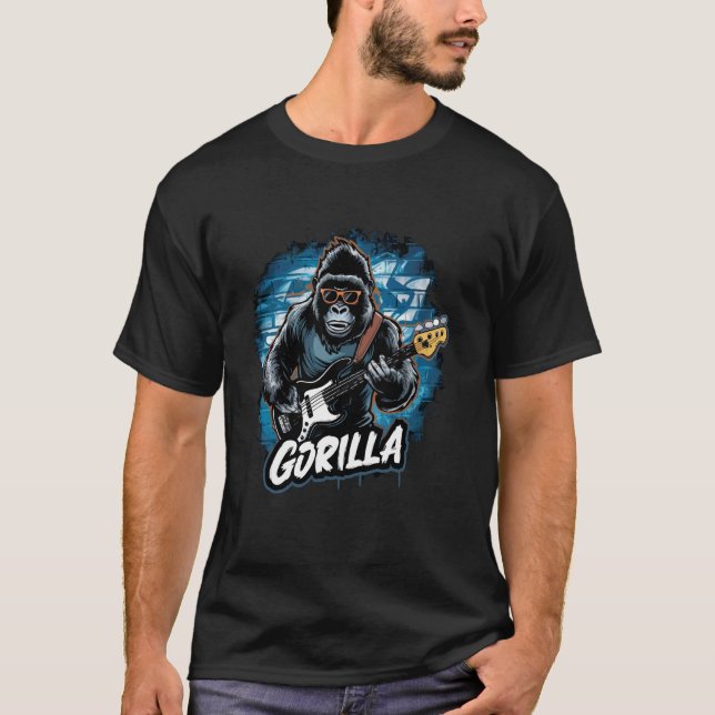 Gorilla Playing Bass Guitar tee Animal Playing Gui (Front)