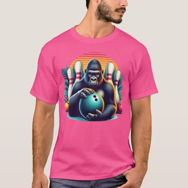Gorilla Playing Bowling Animal Sports Lovers famil T-Shirt (Front)