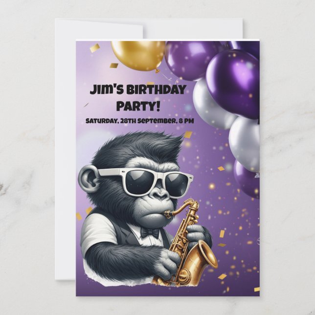 Gorilla playing Saxophone Invitation (Front)