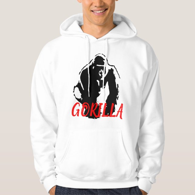 Gorilla Pop Art Black White Red Hoodie (Front)
