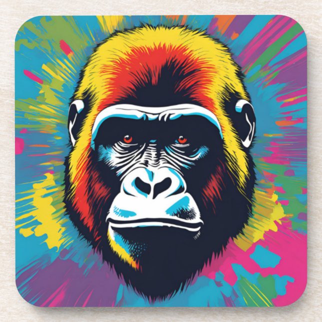 Gorilla Pop Art Cartoon Drawing Coaster (Front)