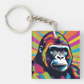 Gorilla Pop Art Cartoon Drawing Key Ring