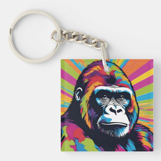 Gorilla Pop Art Cartoon Drawing Key Ring (Front)