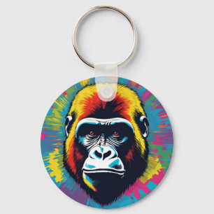 Gorilla Pop Art Cartoon Drawing Key Ring