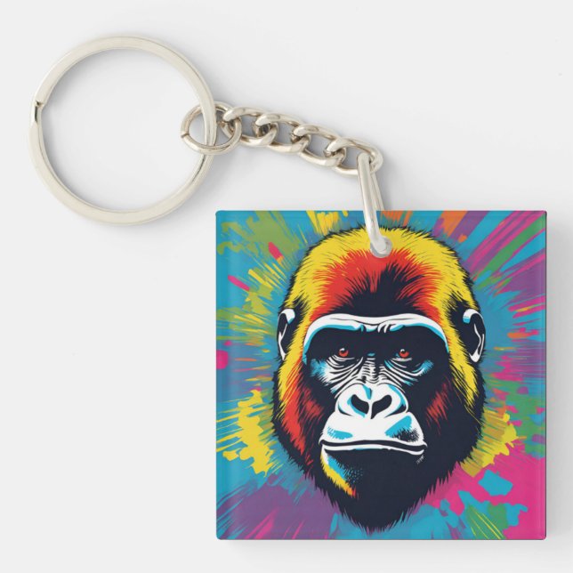 Gorilla Pop Art Cartoon Drawing Key Ring (Front)
