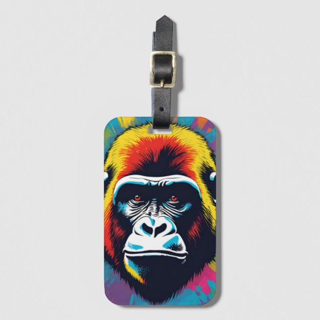 Gorilla Pop Art Cartoon Drawing Luggage Tag (Front Vertical)