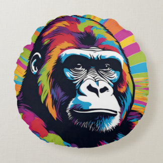 Gorilla Pop Art Cartoon Drawing Round Cushion