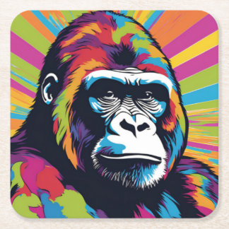 Gorilla Pop Art Cartoon Drawing Square Paper Coaster