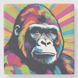 Gorilla Pop Art Cartoon Drawing Stone Coaster