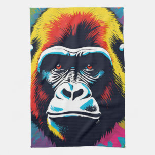 Gorilla Pop Art Cartoon Drawing Tea Towel