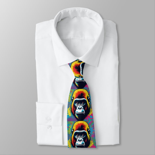 Gorilla Pop Art Cartoon Drawing Tie (Tied)