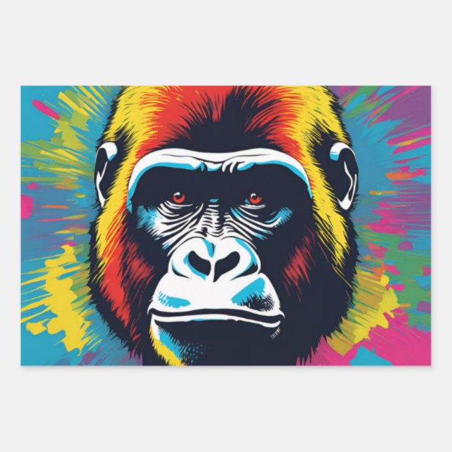Gorilla Pop Art Cartoon Drawing Wrapping Paper Sheet (Front)