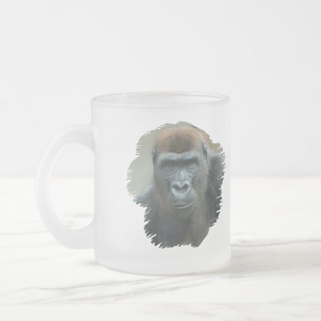 Gorilla Portrait Frosted Glass Coffee Mug (Left)