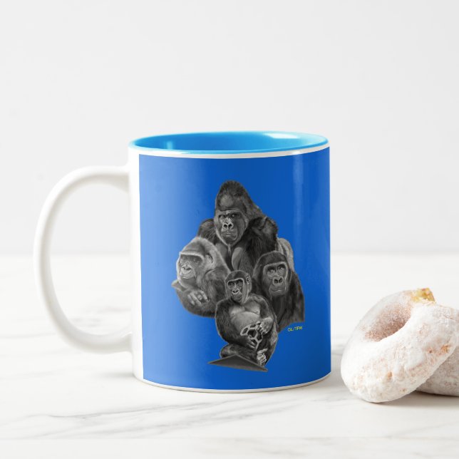 Gorilla Portrait Mug BLUE (With Donut)