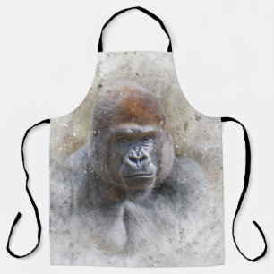 Gorilla Portrait Watercolor Wildlife Photography Apron