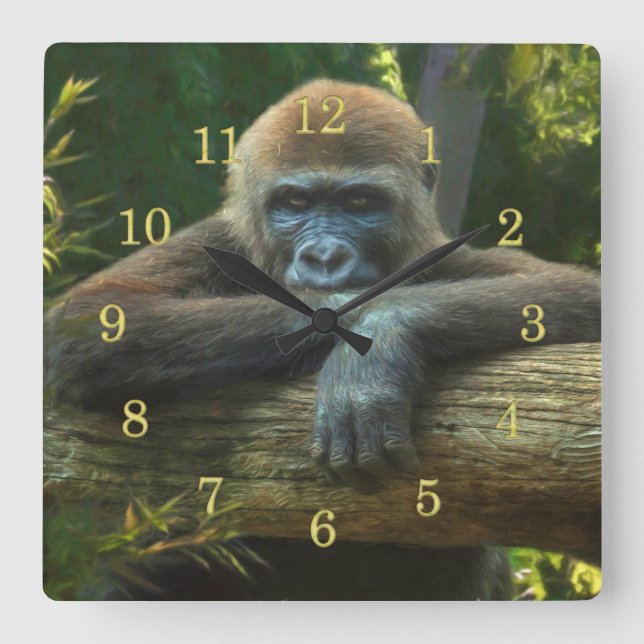 GORILLA PRAYER “SAVE OUR SPECIES” SQUARE WALL CLOCK (Front)