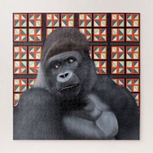 Gorilla Red Geometric   African Wildlife Jigsaw Puzzle