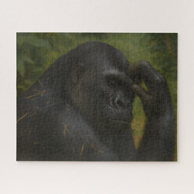 Gorilla Reflection – Thoughtful Wildlife Portrait Jigsaw Puzzle (Horizontal)