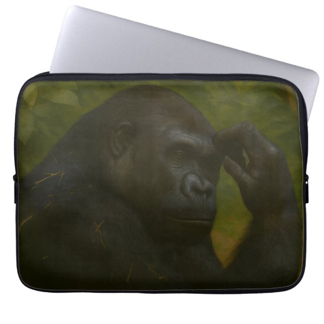 Gorilla Reflection – Thoughtful Wildlife Portrait Laptop Sleeve (Front)