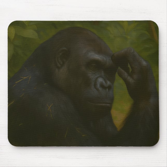Gorilla Reflection – Thoughtful Wildlife Portrait Mouse Mat (Front)