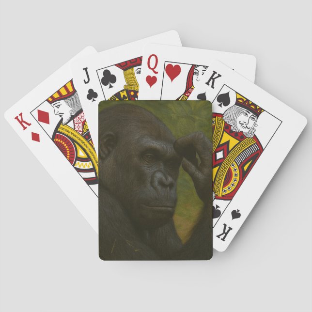 Gorilla Reflection – Thoughtful Wildlife Portrait Playing Cards (Back)